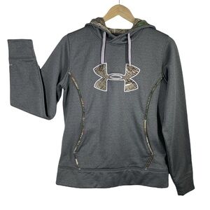 UNDER ARMOUR Coldgear Storm Women Gray & Camo Hoodie Sweatshirt | Medium